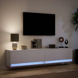 Vegghengt TV-benk med LED hvit 180x31x38 cm