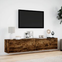 Vegghengt TV-benk med LED røkt eik 180x31x38 cm