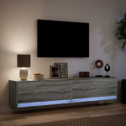 Vegghengt TV-benk med LED grå sonoma 180x31x38 cm