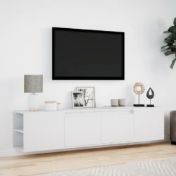 Vegghengt TV-benk med LED hvit 180x31x39,5 cm