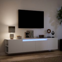 Vegghengt TV-benk med LED hvit 180x31x39,5 cm