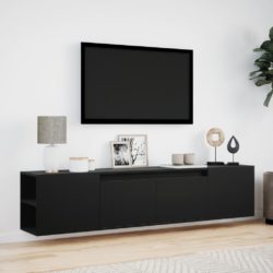 Vegghengt TV-benk med LED svart 180x31x39,5 cm