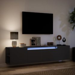 Vegghengt TV-benk med LED svart 180x31x39,5 cm