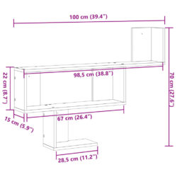 Vegghylle hvit 100x15x70 cm konstruert tre