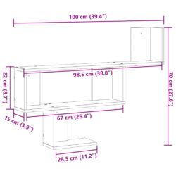 Vegghylle svart 100x15x70 cm konstruert tre