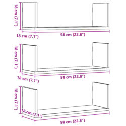 Vegghyller 3 stk svart 58x18x18 cm konstruert tre