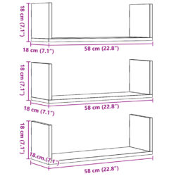 Vegghyller 3 stk sonoma eik 58x18x18 cm sponplate