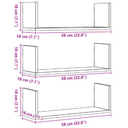 Vegghyller 3 stk betonggrå 58x18x18 cm sponplate