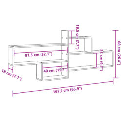 Vegghylle brun eik 167,5x18x68 cm konstruert tre