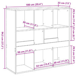 Bokhylle/romdeler hvit 100x33x94,5 cm