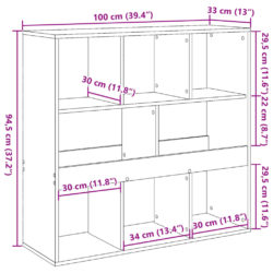 Bokhylle/romdeler gammelt tre 100x33x94,5 cm