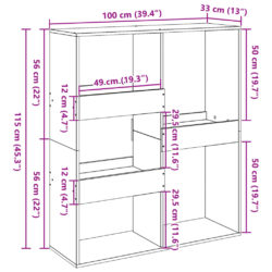 Bokhylle/romdeler sonoma eik 100x33x115 cm