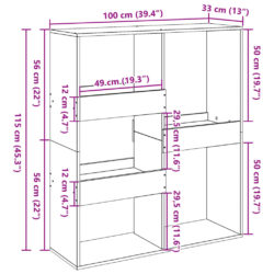 Bokhylle/romdeler gammelt tre 100x33x115 cm