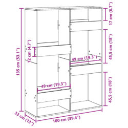 Romdeler sonoma eik 100x33x135 cm konstruert tre