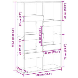 Romdeler betonggrå 100x33x155,5 cm konstruert tre