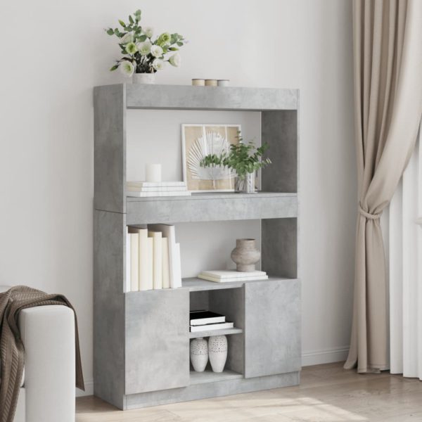 Highboard betonggrå 92x33x140 cm konstruert tre